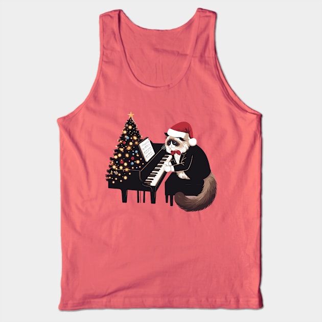 Ragdoll Cat Playing Piano Christmas Tank Top by Graceful Designs